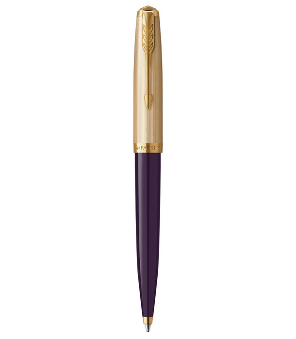 Parker 51 Deluxe Plum Ballpoint Pen with Gold Trim and Cap