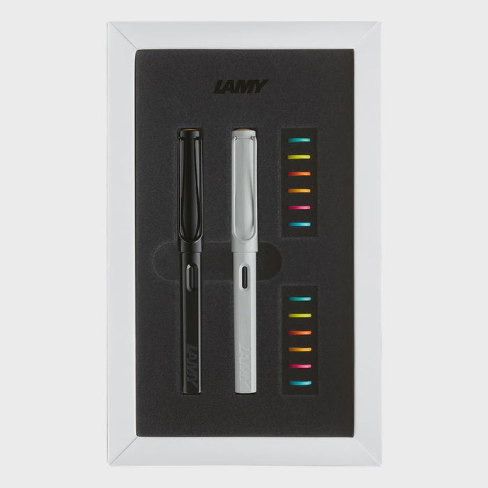 Lamy Safari Black and White Multicolour Fountain Pen Set