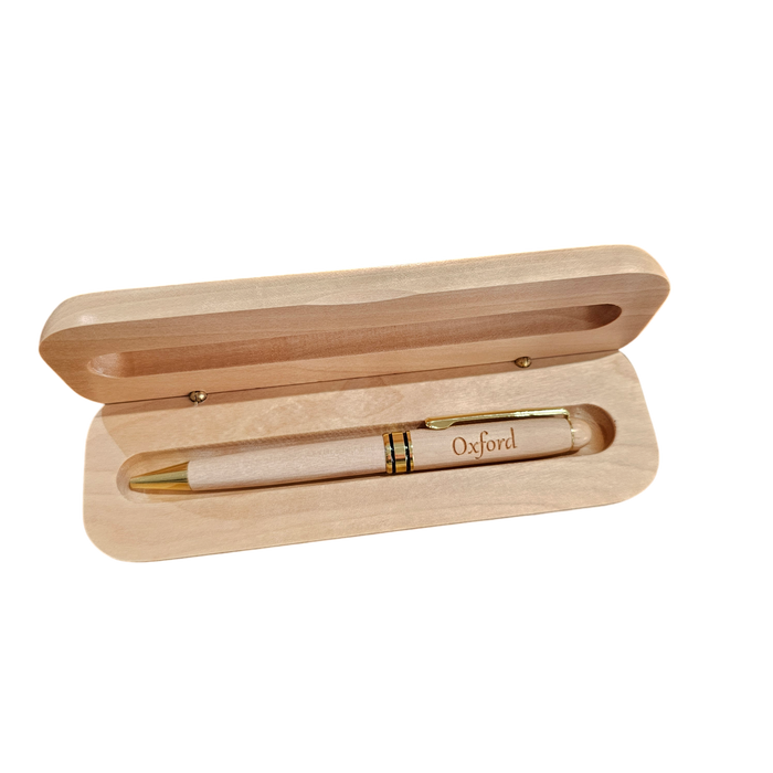 Oxford Wooden Pen Box with engraved Oxford Wooden Ballpoint Pen