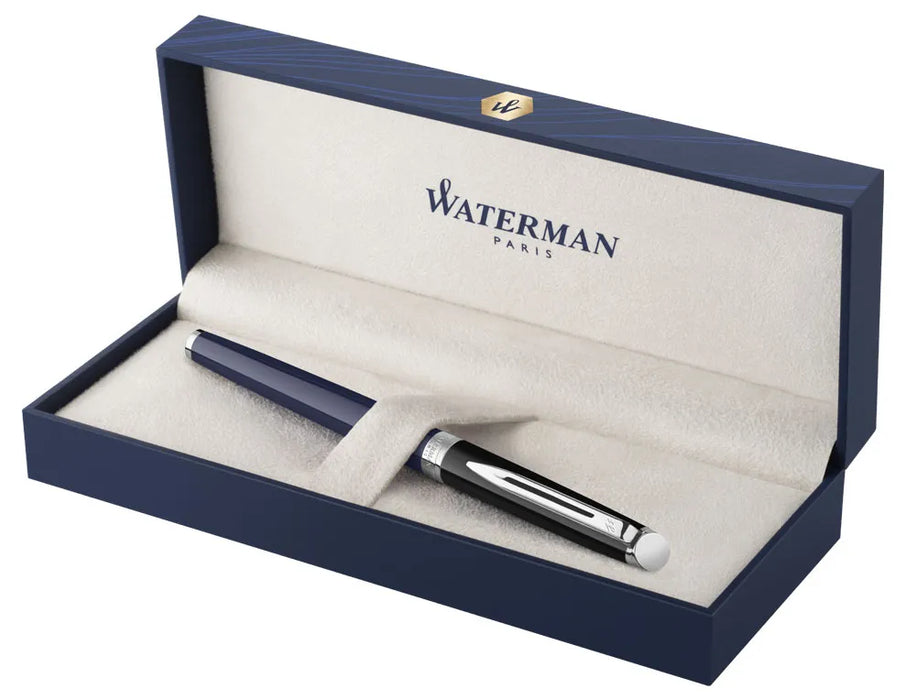 Waterman Hemisphere Black and Blue Rollerball Pen with Chrome Trim