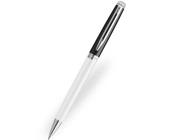Waterman Hemisphere Black and White Ballpoint Pen with Chrome Trim