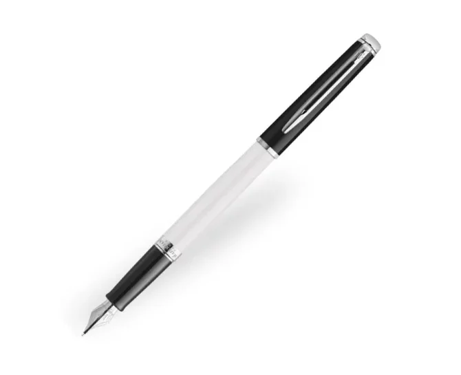 Waterman Hemisphere Black and White Fountain Pen with Chrome Trim