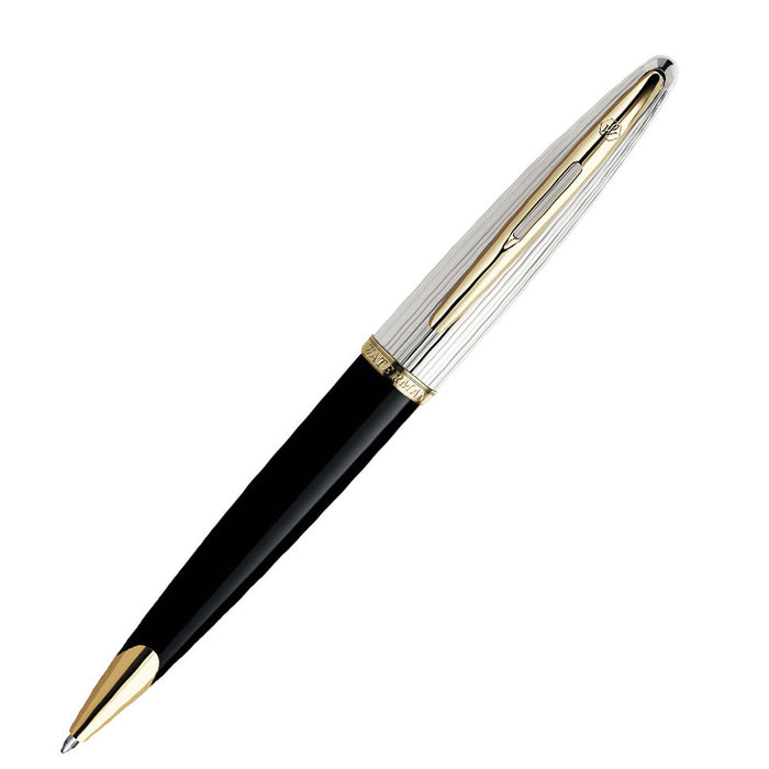 Waterman Carene Deluxe Black Ballpoint Pen with Gold Trim and Chrome Cap