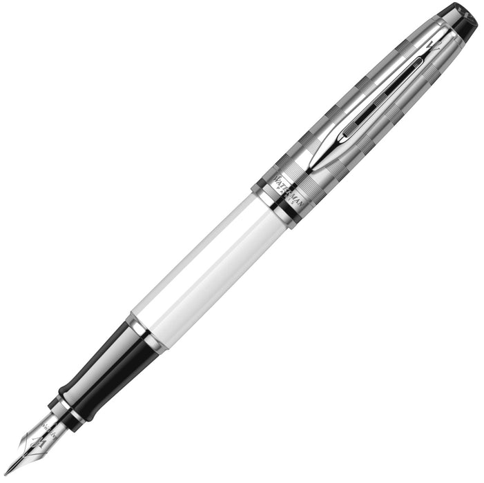 Waterman Expert Deluxe White Fountain Pen with Chrome Trim and Cap