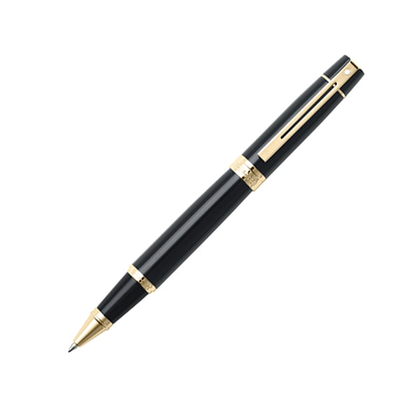 Sheaffer 300 Glossy Black Rollerball Pen with Gold Trim