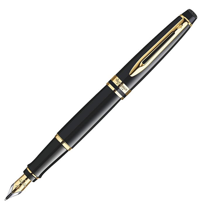 Waterman Expert Gloss Black Fountain Pen with Gold Trim