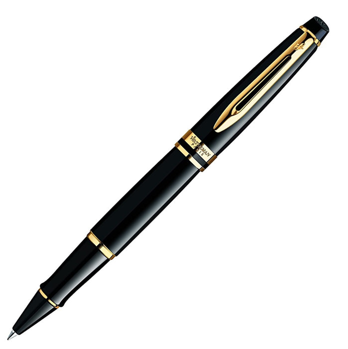Waterman Expert Gloss Black Rollerball Pen with Gold Trim