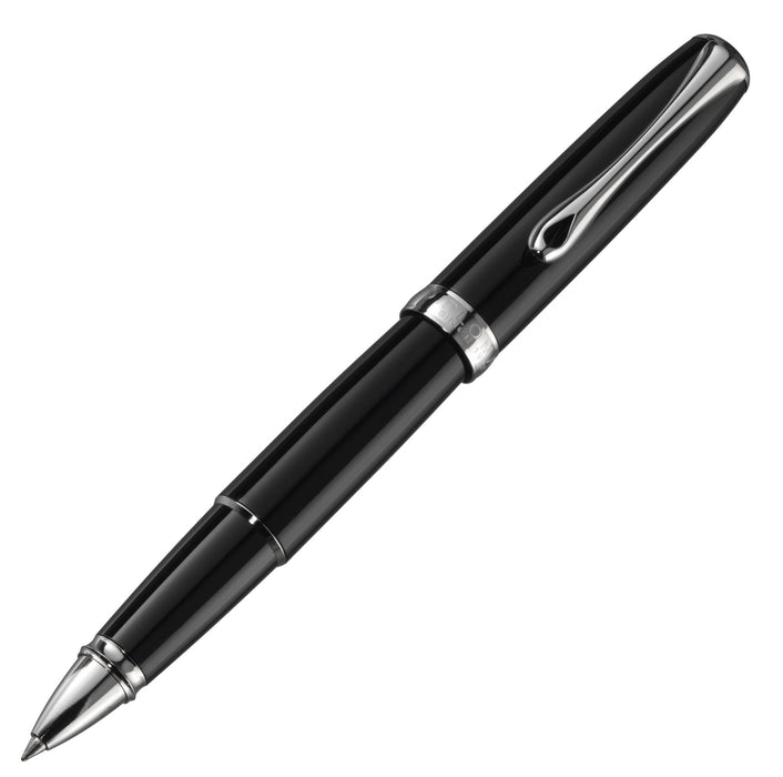 Diplomat Excellence Black Lacquer Rollerball Pen with Chrome Trim