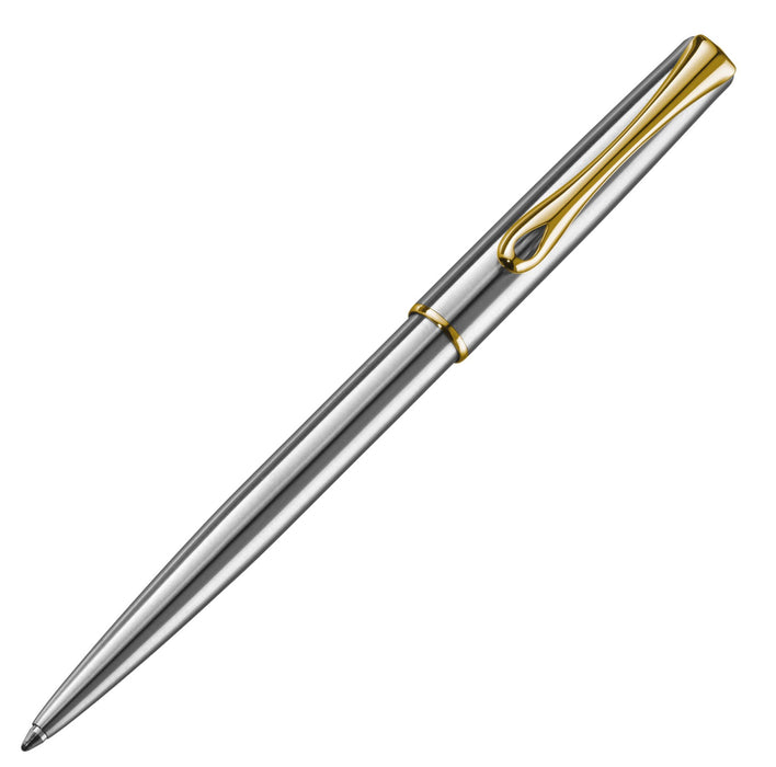 Diplomat Traveller Stainless Steel Ballpoint Pen with Gold Trim