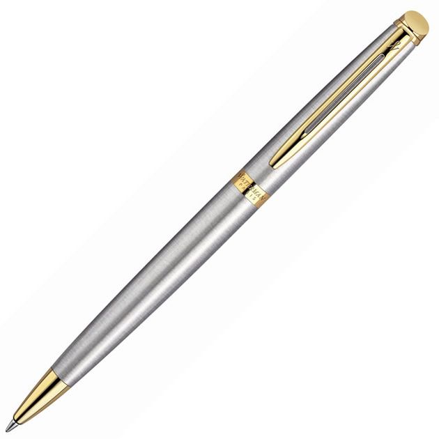 Waterman Hemisphere Stainless Steel Ballpoint Pen with Gold Trim