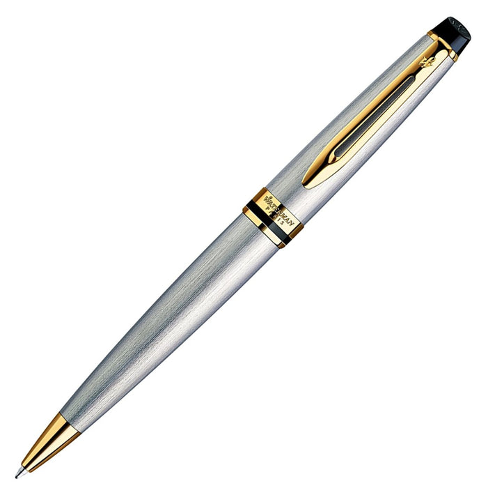 Waterman Expert Stainless Steel Ballpoint Pen with Gold Trim