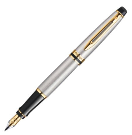 Waterman Expert Stainless Steel Fountain Pen with Gold Trim