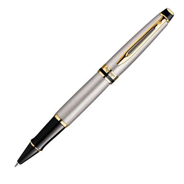 Waterman Expert Stainless Steel Rollerball with Gold Trim