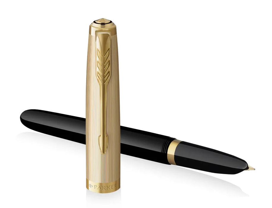 Parker 51 Deluxe Black Fountain Pen with Gold Trim and Cap