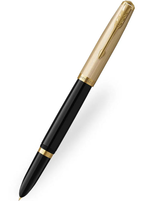 Parker 51 Deluxe Black Fountain Pen with Gold Trim and Cap