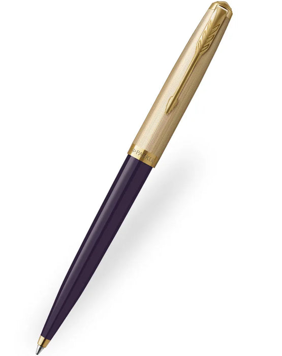 Parker 51 Deluxe Plum Ballpoint Pen with Gold Trim and Cap