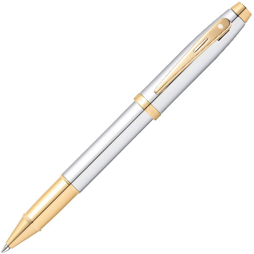 Sheaffer 100 Bright Chrome Rollerball Pen with Gold Trim