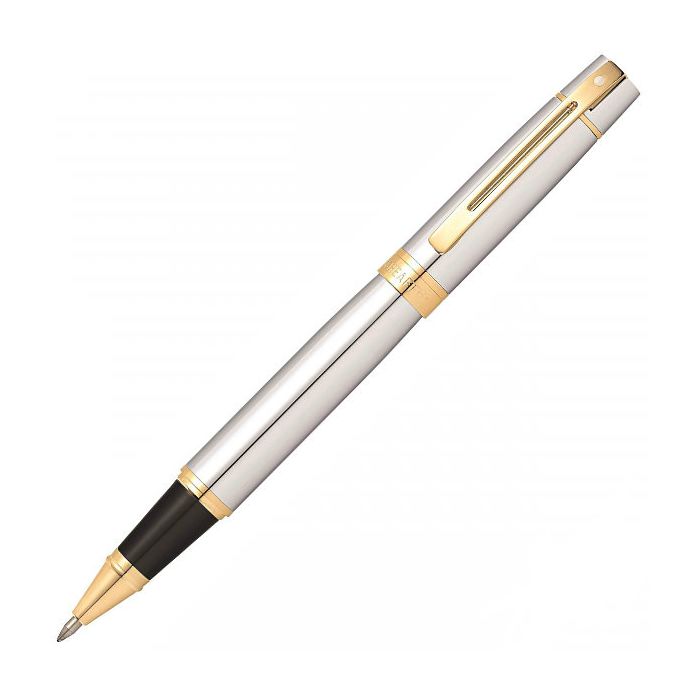 Sheaffer 300 Bright Chrome Rollerball Pen with Gold Trim